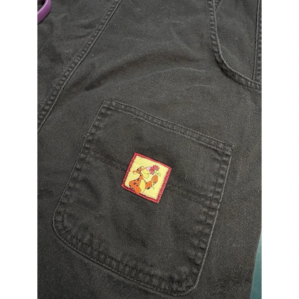 Vintage Disney Tigger Shortalls Overalls Youth Large Denim Bib Black Embroidered